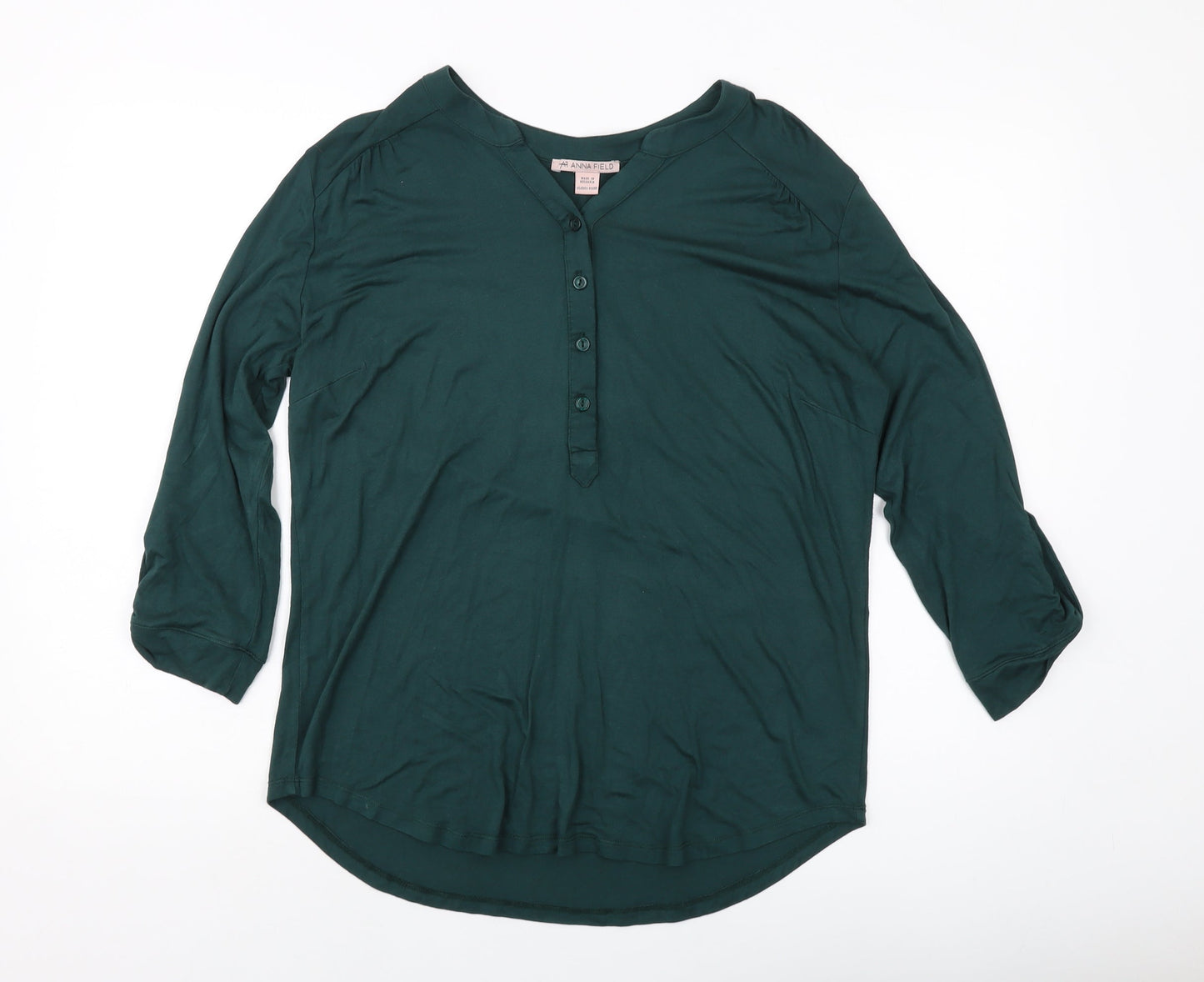 Ann Field Womens Green Polyester Basic Blouse Size M V-Neck