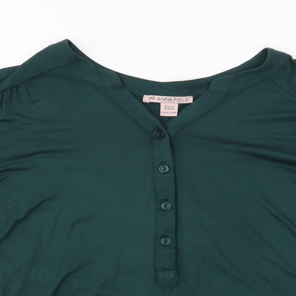 Ann Field Womens Green Polyester Basic Blouse Size M V-Neck