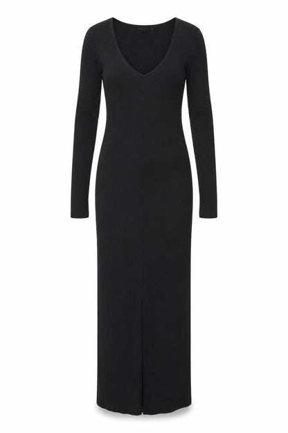 Front view of ASOS women’s black polyester bodycon, size UK 8, v-neck pullover