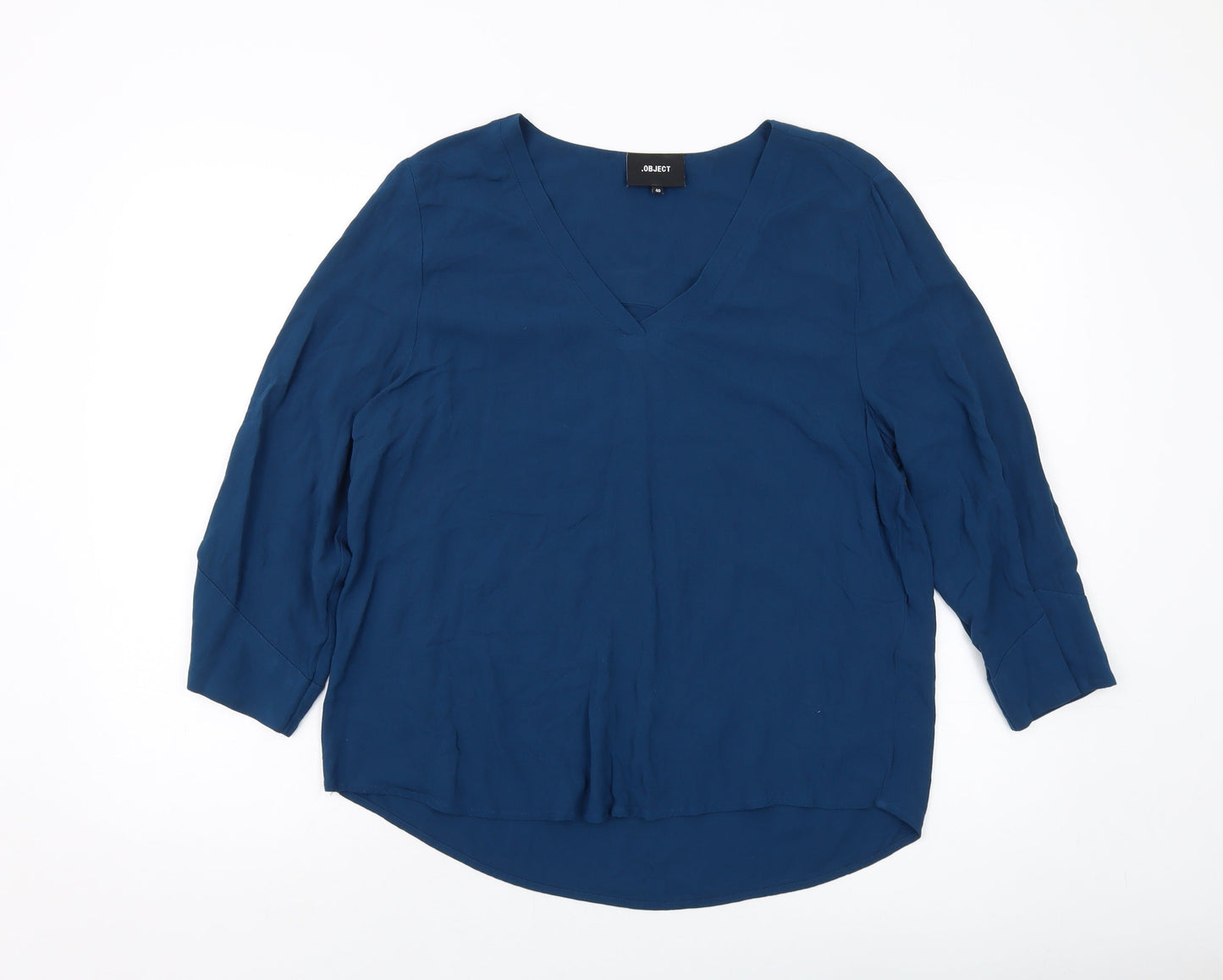 Object Womens Blue Viscose Basic Blouse Size 12 V-Neck