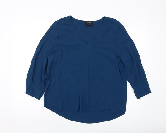 Object Womens Blue Viscose Basic Blouse Size 12 V-Neck