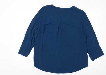 Back view of Object women’s blue viscose basic blouse, size UK 12, v-neck