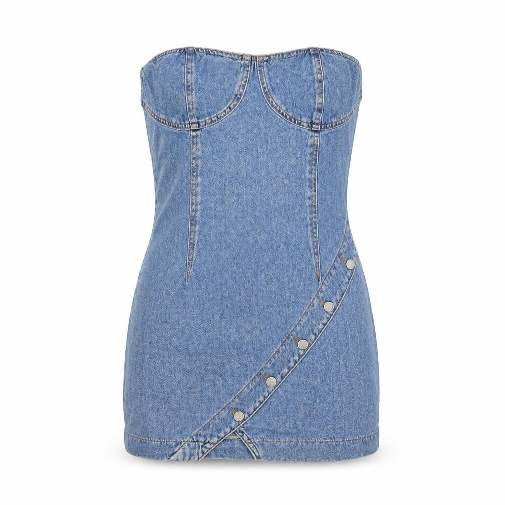 Linn Womens Blue Cotton Mini Size 12 Square Neck Zip