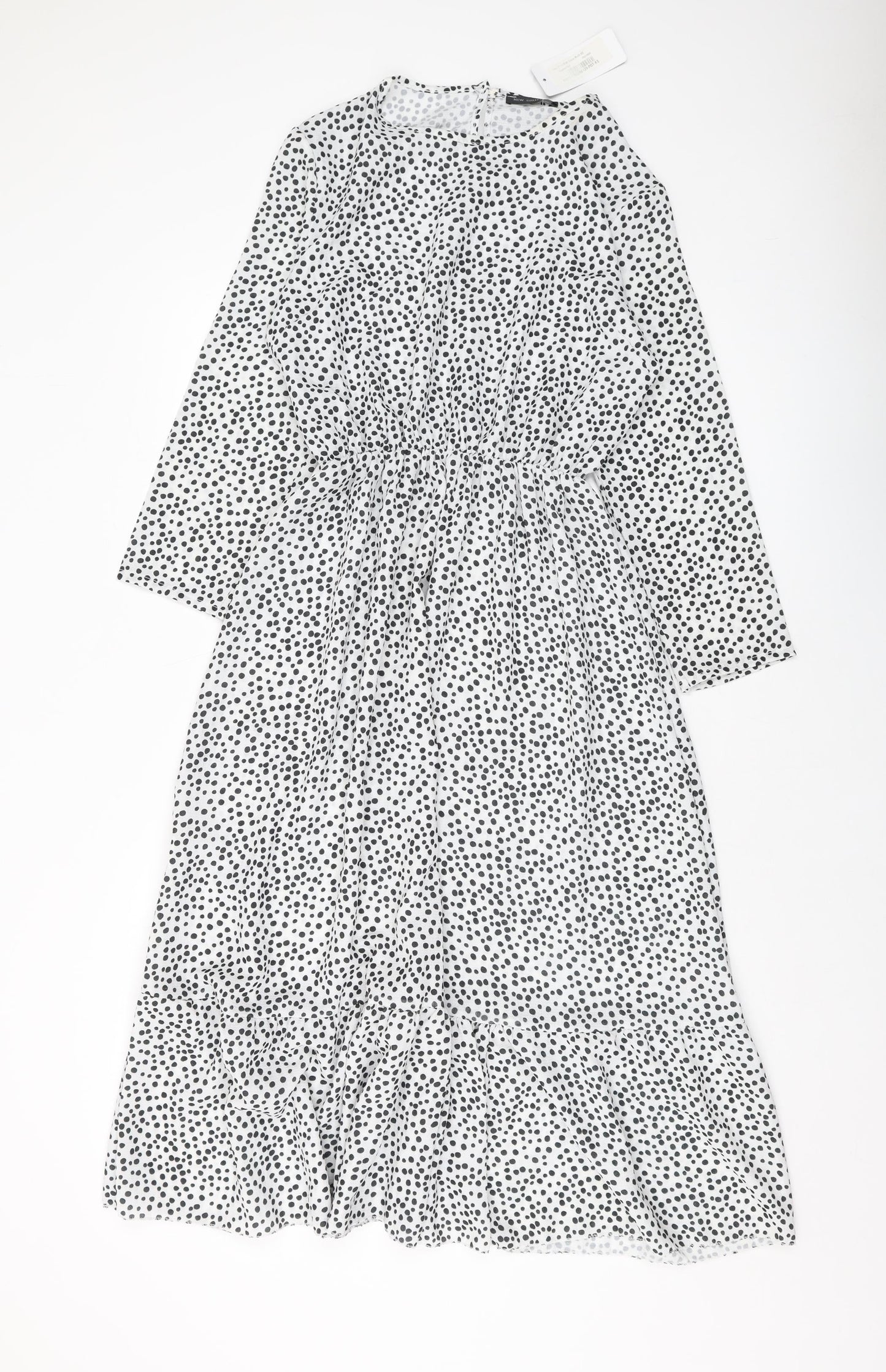 New Collection Womens White Geometric Polyester A-Line Size XS Round Neck Button