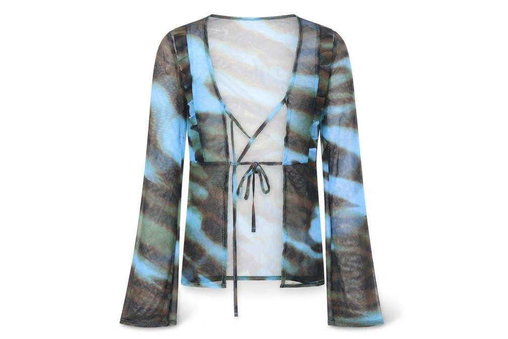 PRETTYLITTLETHING Womens Multicoloured Geometric Polyester Kimono Blouse Size 8 V-Neck