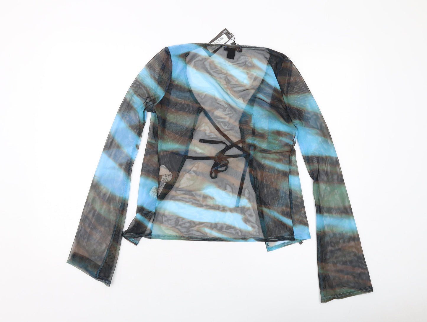 PRETTYLITTLETHING Womens Multicoloured Geometric Polyester Kimono Blouse Size 8 V-Neck