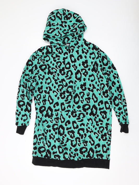 Tilbed Womens Green Animal Print Cotton Pullover Hoodie Size M Pullover