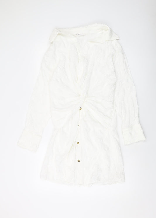 Showpo Womens Ivory Cotton Shirt Dress Size 12 V-Neck Button