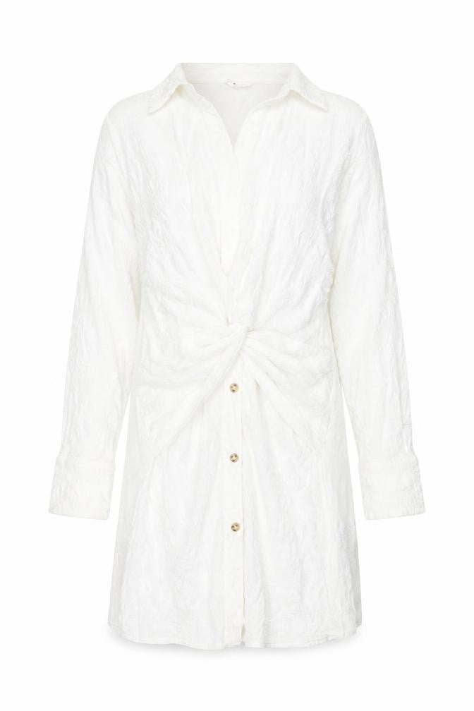Showpo Womens Ivory Cotton Shirt Dress Size 12 V-Neck Button