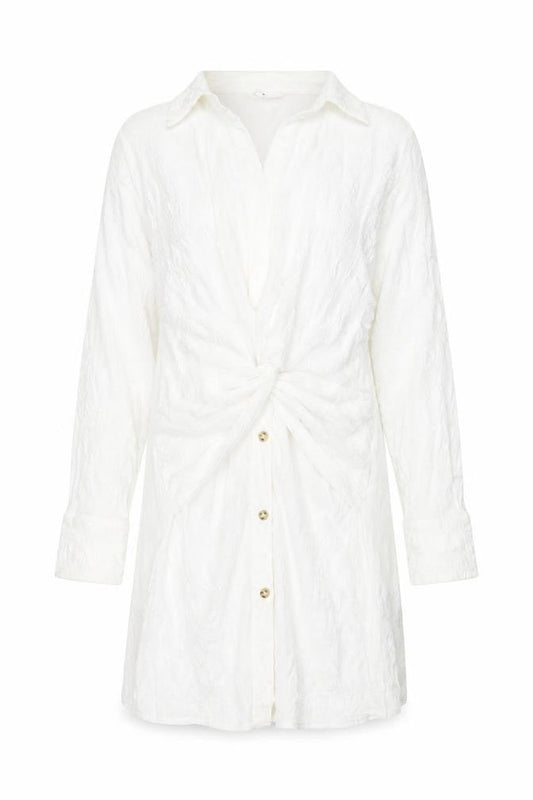 Showpo Womens Ivory Cotton Shirt Dress Size 12 V-Neck Button