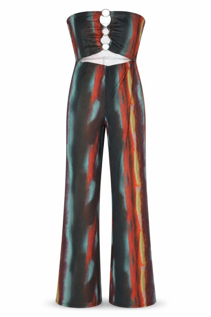 PRETTYLITTLETHING Womens Multicoloured Striped Polyester Jumpsuit One-Piece Size 8 Pullover
