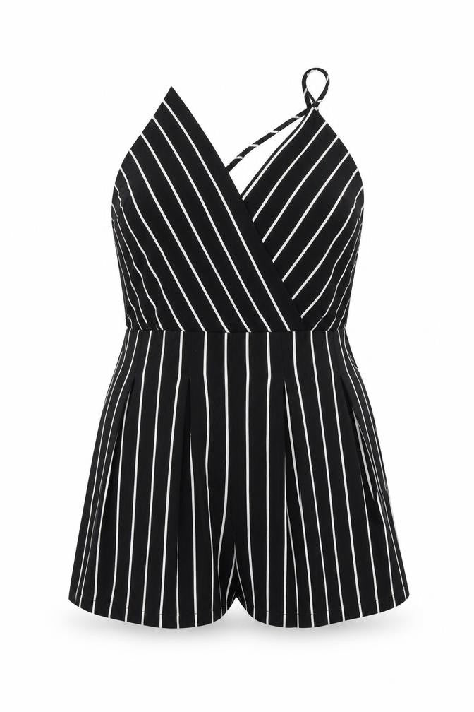 Cameo Rose Womens Black Striped Polyester Playsuit One-Piece Size 18 Pullover