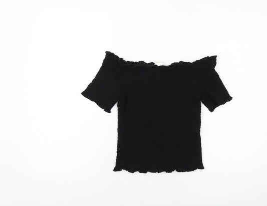 H&M Womens Black Cotton Basic T-Shirt Size M Square Neck