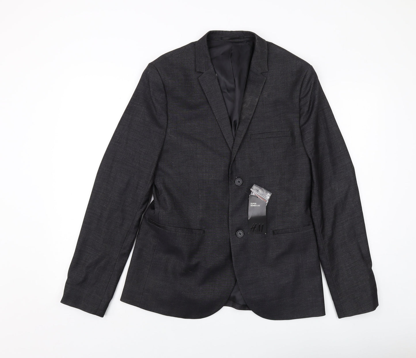 H&M Mens Grey Polyester Jacket Suit Jacket Size 38 Regular