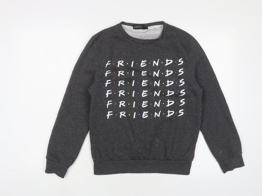 FRIENDS Womens Grey Cotton Pullover Sweatshirt Size 2XS Pullover