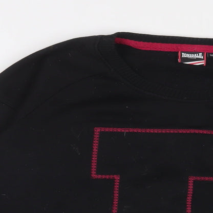 Lonsdale Womens Black Cotton Pullover Sweatshirt Size 14 Pullover