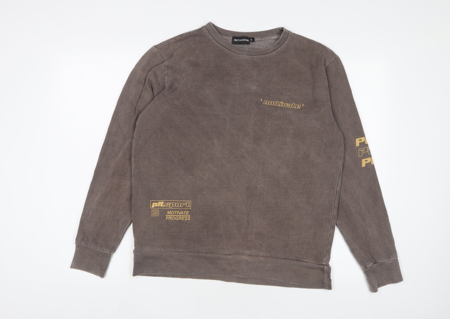 PRETTYLITTLETHING Womens Brown Cotton Pullover Sweatshirt Size S Pullover