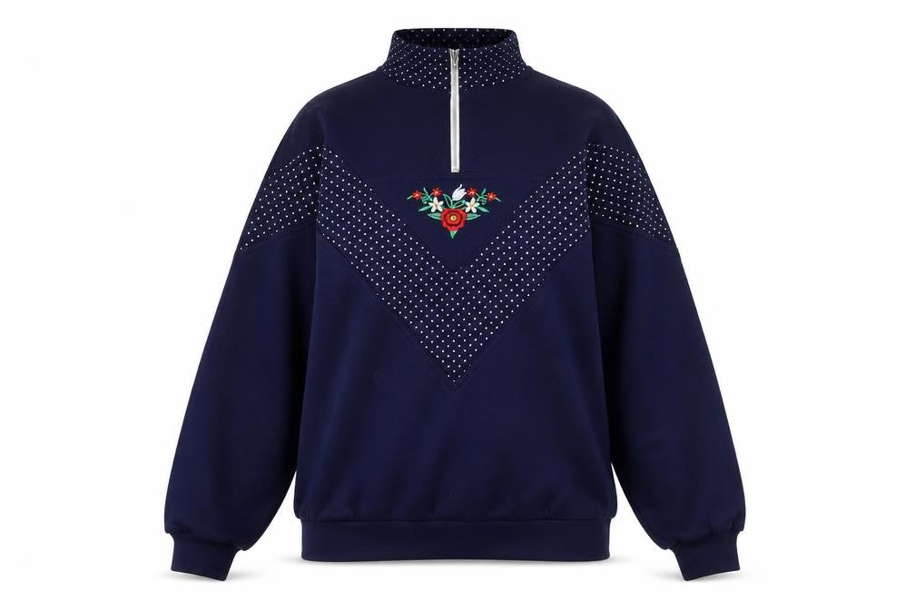 le charlade Womens Blue Floral Acrylic Pullover Sweatshirt Size M Zip