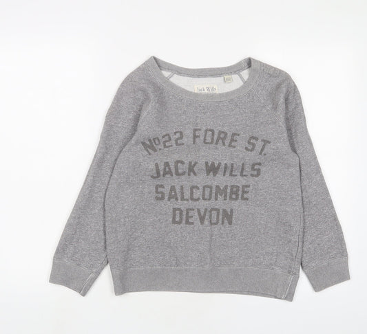 Jack Wills Womens Grey Cotton Pullover Sweatshirt Size 8 Pullover
