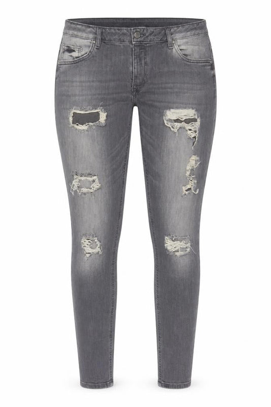 Front view of Denim & Co. women’s grey cotton skinny jeans, size UK 14, 29-inch leg regular zip
