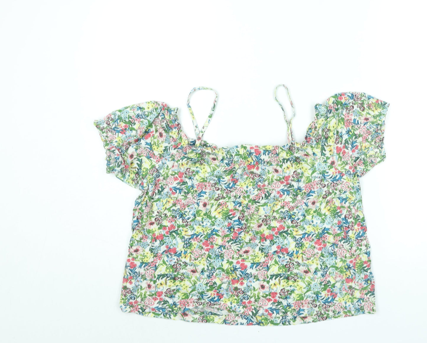 H&M Womens Multicoloured Floral Cotton Basic Blouse Size S Square Neck