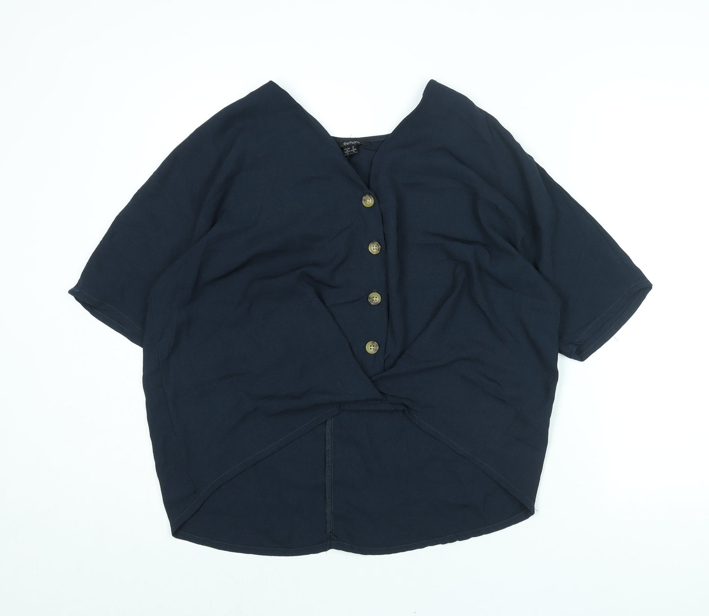 ESMARA Womens Blue Polyester Basic Blouse Size 10 V-Neck - Twist Detail