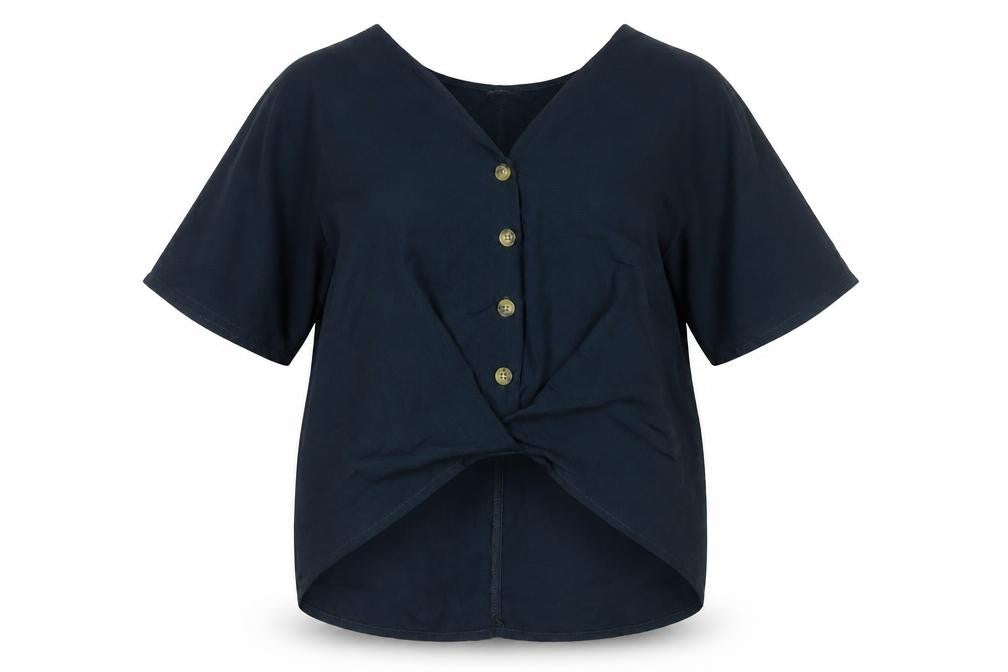 ESMARA Womens Blue Polyester Basic Blouse Size 10 V-Neck - Twist Detail