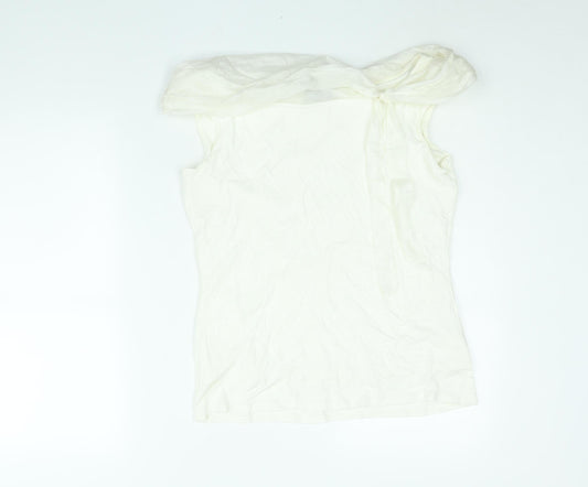 Principles Womens White Viscose Basic Blouse Size 14 Boat Neck - Tie