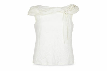 Front view of Principles women’s white viscose basic blouse, size UK 14, boat neck - tie