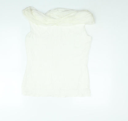 Back view of Principles women’s white viscose basic blouse, size UK 14, boat neck - tie