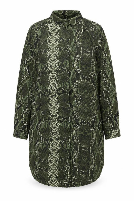H&M Womens Green Animal Print Polyester Shirt Dress Size 16 Collared Button - Snakeskin Print