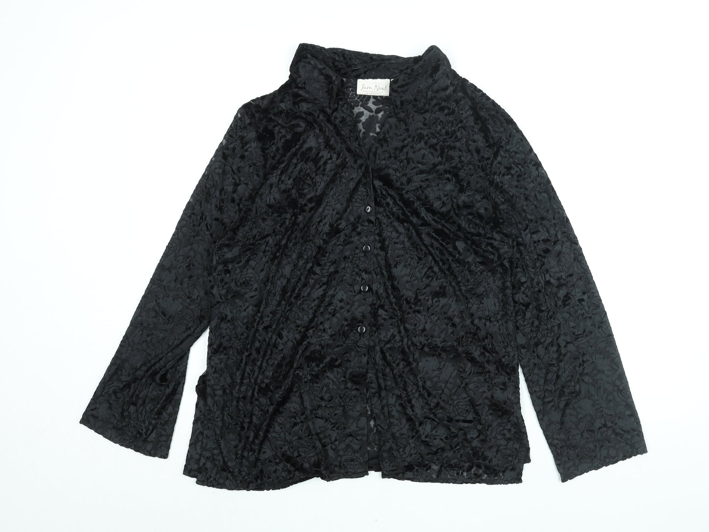 Sara Neal Womens Black Geometric Polyester Basic Button-Up Size 18 Collared