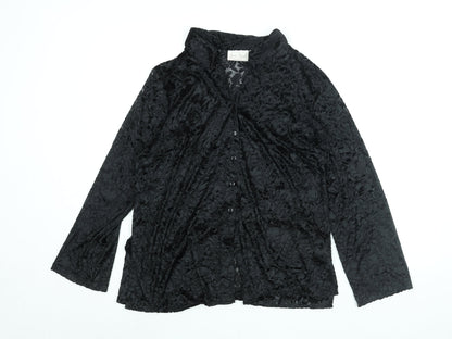 Sara Neal Womens Black Geometric Polyester Basic Button-Up Size 18 Collared