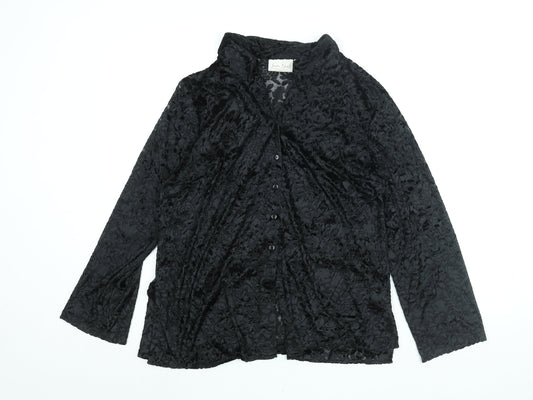 Sara Neal Womens Black Geometric Polyester Basic Button-Up Size 18 Collared