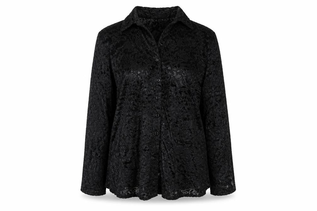 Sara Neal Womens Black Geometric Polyester Basic Button-Up Size 18 Collared