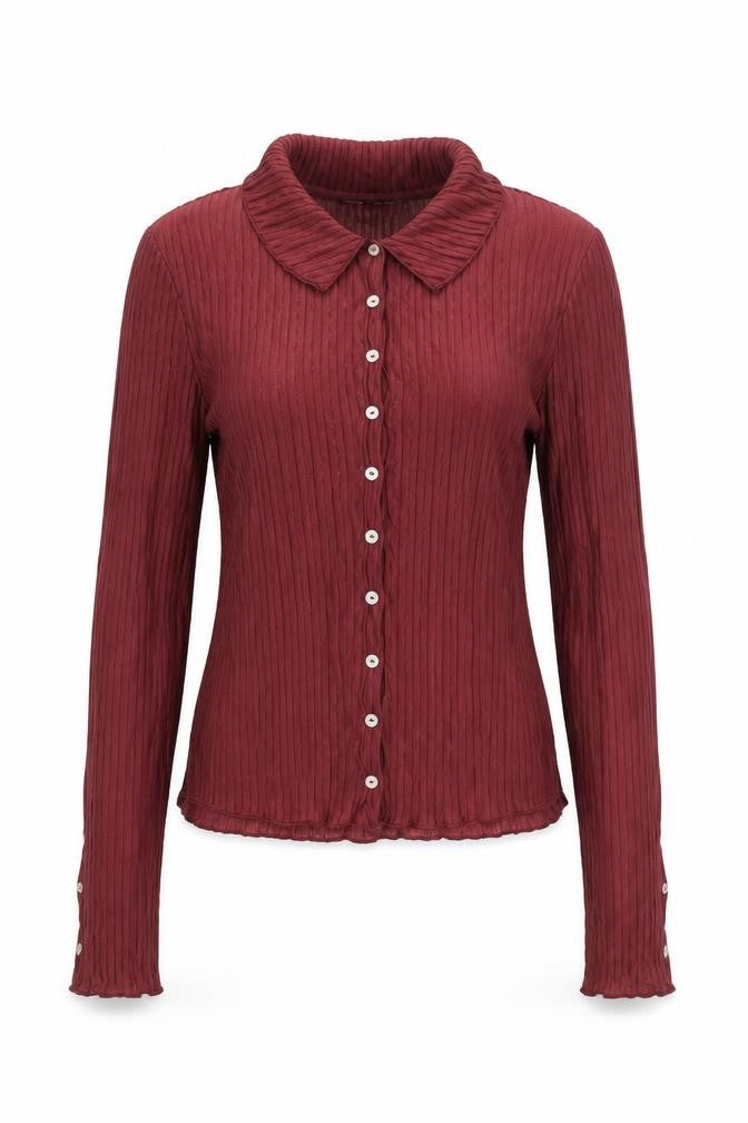 Zara Womens Red Polyester Basic Button-Up Size S Collared