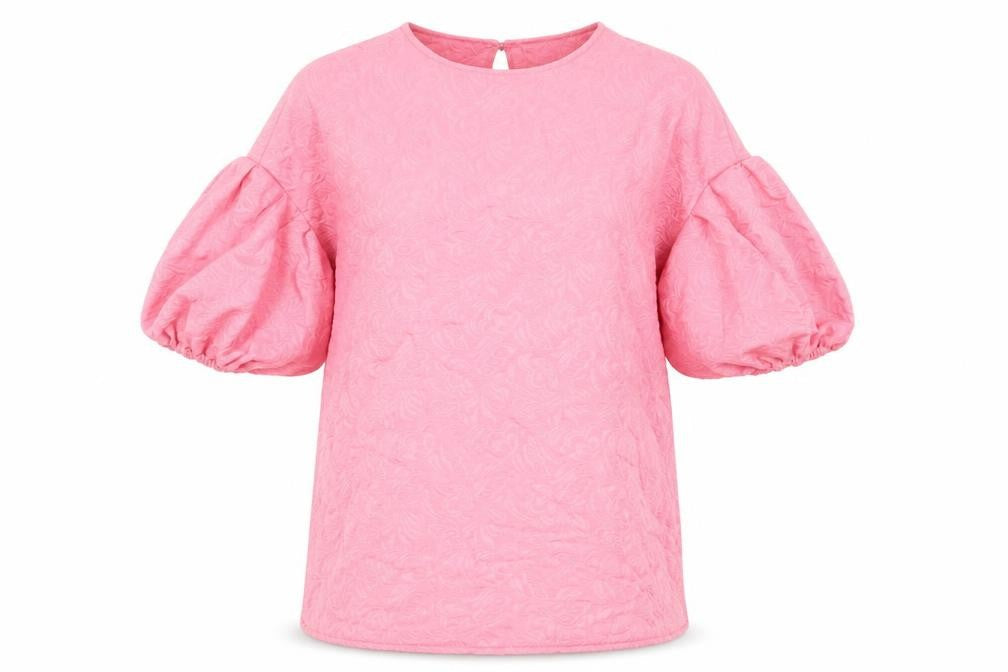 PRETTYLITTLETHING Womens Pink Geometric Polyester Mini Size 8 Round Neck Button - Puff Sleeve