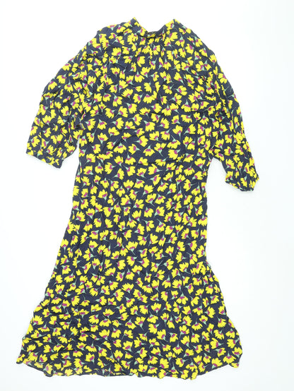 Zara Womens Multicoloured Floral Viscose Shift Size L Round Neck Button