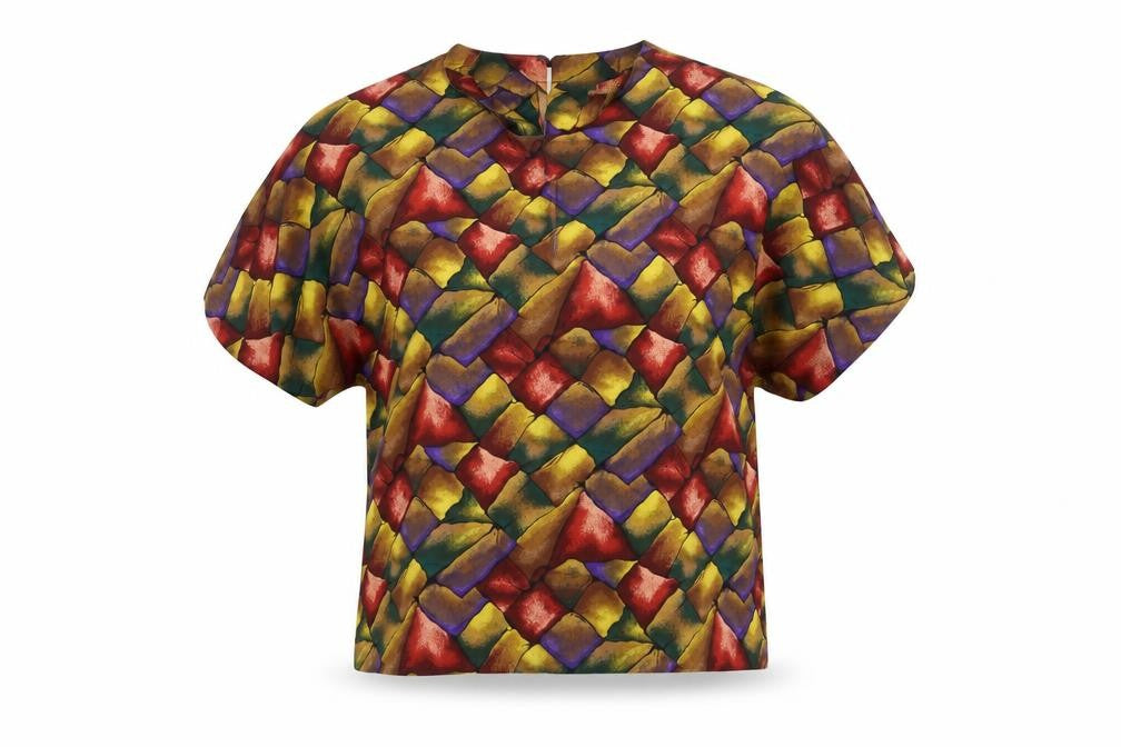 Che Studio Womens Multicoloured Geometric Polyester Basic Blouse Size M Round Neck