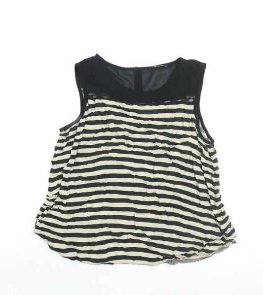 K&D London Womens Beige Striped Polyester Camisole Blouse Size 14 Round Neck
