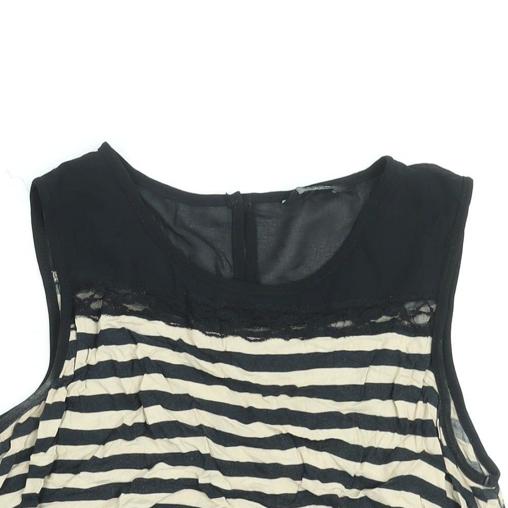 K&D London Womens Beige Striped Polyester Camisole Blouse Size 14 Round Neck