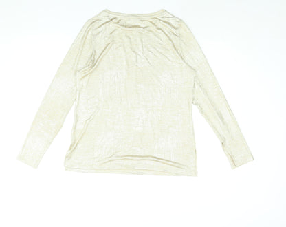 Back view of Autograph women’s gold polyester basic blouse, size UK 12, round neck