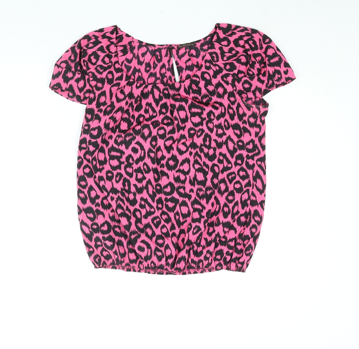 River Island Womens Pink Animal Print Polyester Basic Blouse Size 14 Round Neck - Leopard Print