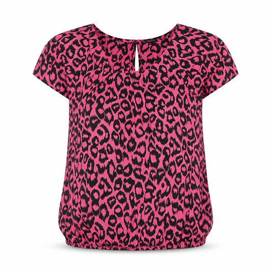 River Island Womens Pink Animal Print Polyester Basic Blouse Size 14 Round Neck - Leopard Print