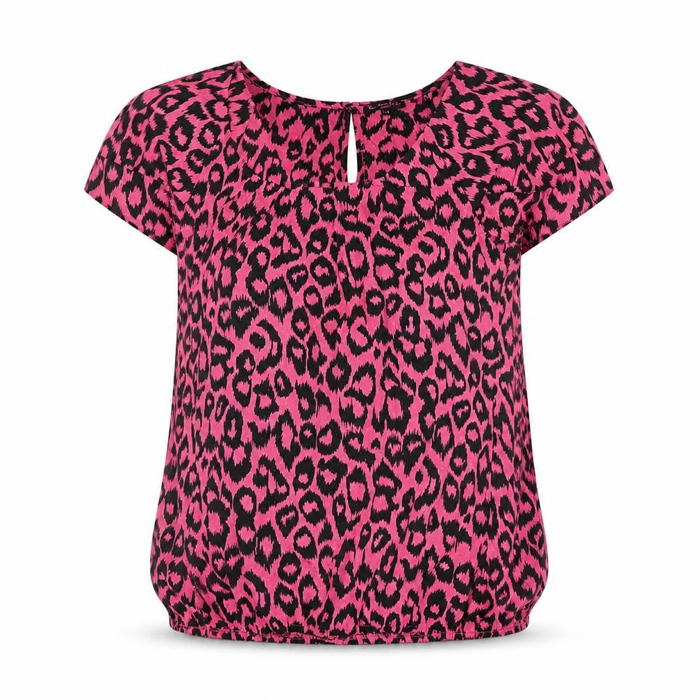 River Island Womens Pink Animal Print Polyester Basic Blouse Size 14 Round Neck - Leopard Print