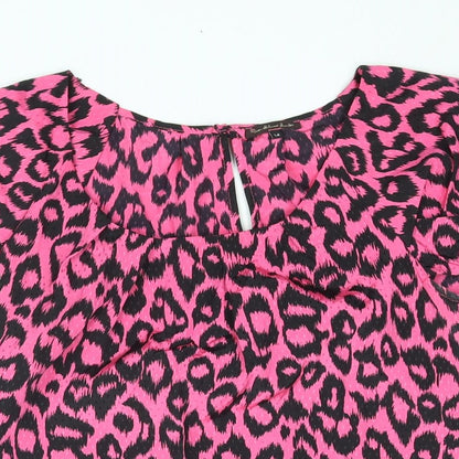 River Island Womens Pink Animal Print Polyester Basic Blouse Size 14 Round Neck - Leopard Print