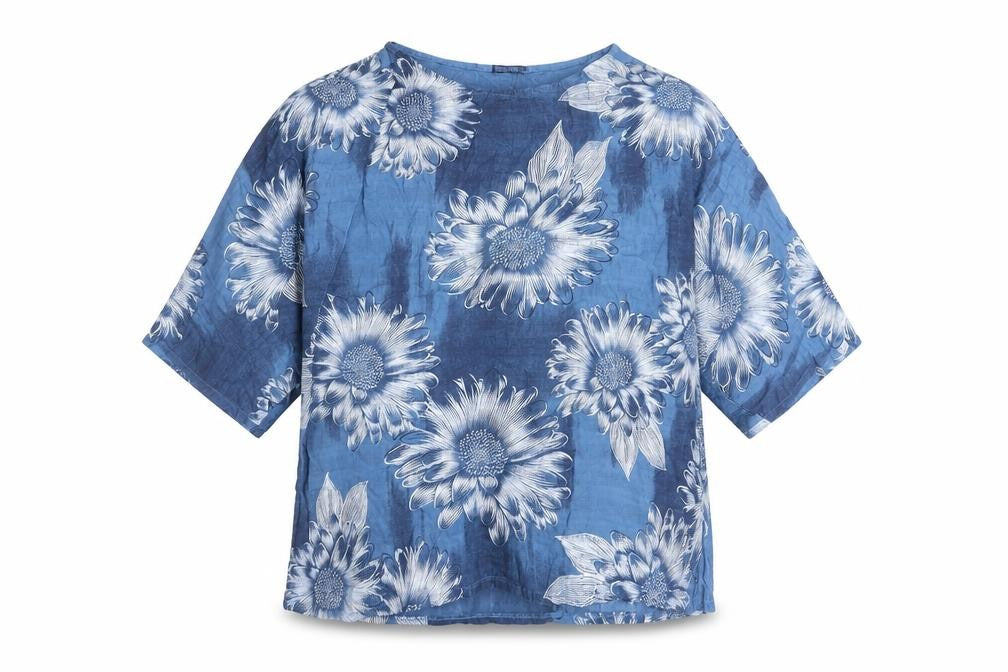 Luca Vanucci Womens Black Floral Cotton Basic Blouse Size M Round Neck