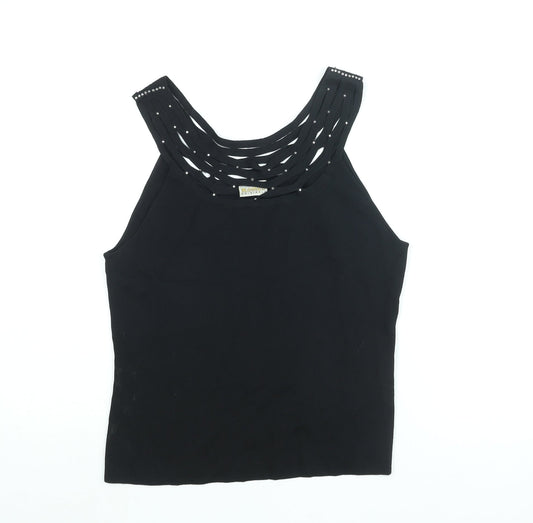 Roman Womens Black Round Neck Viscose Vest Jumper Size M - Rhinestone Detail