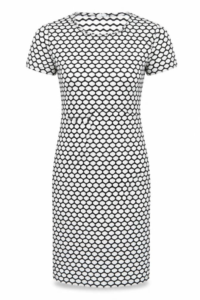 Liquid Womens White Geometric Polyester Bodycon Size XL Round Neck Pullover