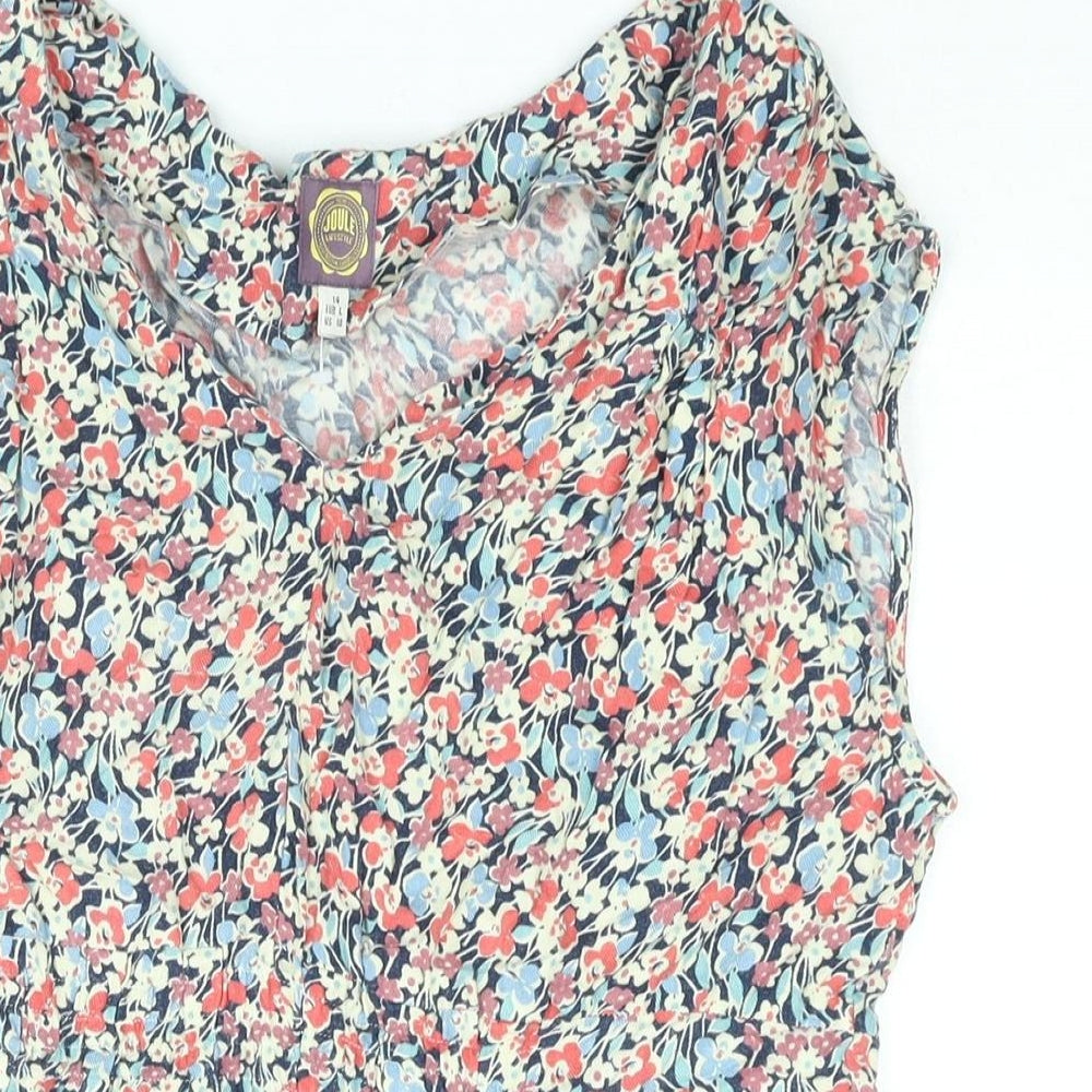 Jopules Womens Multicoloured Floral Viscose Mini Size 14 V-Neck Pullover